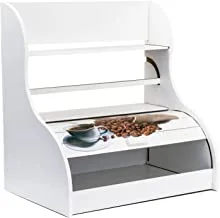 ANKA صندوق الخبز الخشبي الأبيض مع حامل المناشف | حاوية صندوق الخبز بغطاء أسطواني | صندوق تخزين المطبخ الخشبي