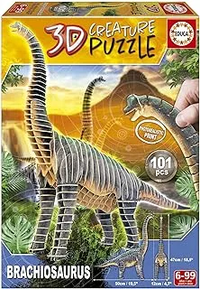 Educa - Brachiosaur Creature Puzzle, Assemble your own 3D Dinosaur, 50 cm long and 47 cm high, 101 pieces of thick recycled cardboard, photorealistic images, for ages 5 and up (19383)
