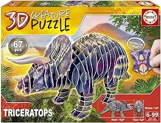 Educa - 3D Puzzle Triceratops Creature Puzzle. Assemble your own 3D Puzzle Dinosaur from 5 years old (19183)