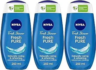 NIVEA Shower Gel Body Wash, Fresh Pure Sea Minerals, Aquatic Scent, 3x250ml