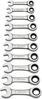 GEARWRENCH 10 Pc. 12 Pt. Stubby Ratcheting Combination Wrench Set, Metric - 9520D