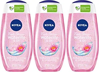 NIVEA Shower Gel Body Wash, Waterlily & Oil with Caring Oil Pearls, Waterlily Scent, 3x250ml