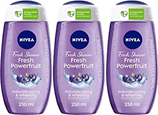 NIVEA Shower Gel Body Wash, Fresh Powerfruit Antioxidants, berry Scent, 3x250ml (Packaging May Vary)