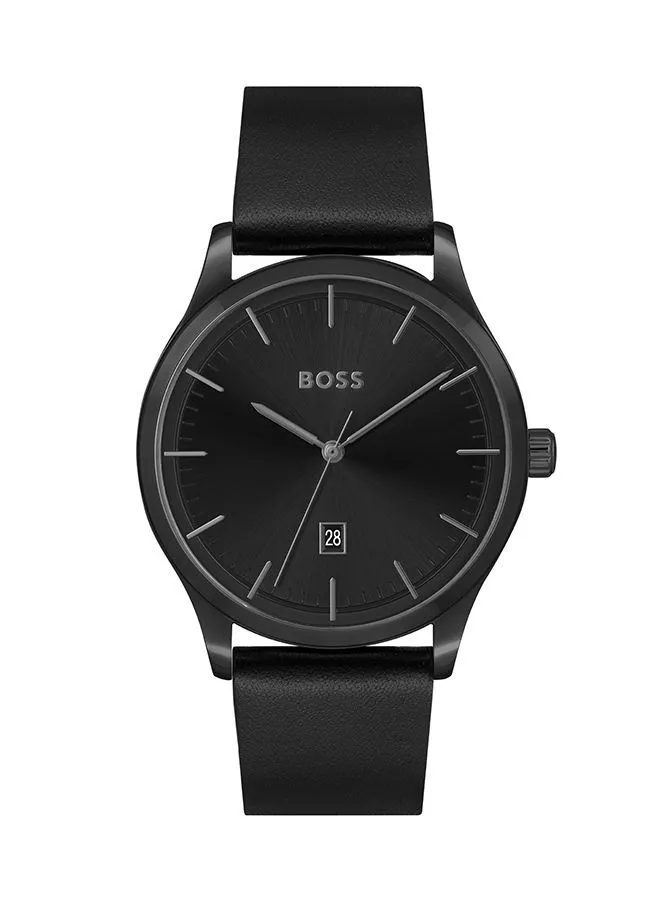 HUGO BOSS Men's Analog Round Shape Leather Wrist Watch 1513977 43 mm