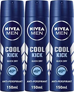 NIVEA MEN Deodorant Spray for Men, 48h Protection, Cool Kick Fresh Scent, 3x150ml