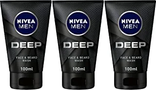 NIVEA MEN DEEP Cleansing Face & Beard Wash, Active Charcoal, 3x100ml