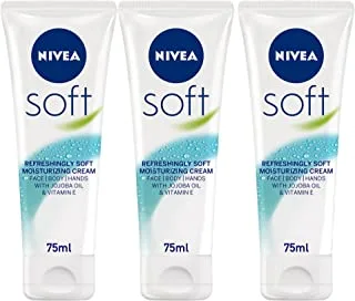 NIVEA Moisturising Cream, Soft Refreshing for Face Body Hands, Fast Absorbing, Tube 3x75ml