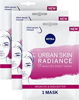 NIVEA Urban Skin Radiance Face Sheet Mask, Argan Oil & Shea Butter, 3x1 Mask