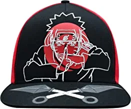 Concept One Naruto Baseball Hat, Jutsu Daggers Design Adult Snapback Cap with Flat Brim, Red/Black, One Size, Red/Black, One Size