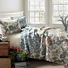 Lush Decor Sydney Floral Leaf 3 Piece Reversible Quilt Bedding Set, King, Green & Blue