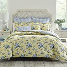 Laura Ashley Home | Cassidy Collection | 7pc Luxury Ultra Comforter, All Season Premium Bedding Set, Stylish Delicate Design for Home Décor, King, Soft Yellow