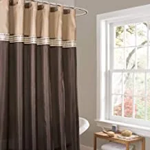 Lush Decor Terra Color Block Shower Curtain Fabric مخطط محايد لديكور الحمام ، 72 x 72-inch ، بني / بيج
