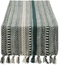 DII Farmhouse Braided Stripe Table Runner Collection, 15x72 (15x77, Fringe Included), Dark Green
