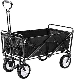 Folding Wagon,Capacity 80kg, Portable Garden Cart with 4 Wheels and Steel Brakes,Trolley,Foldable Pull Wagon Hand Transport Cart Collapsible, Black