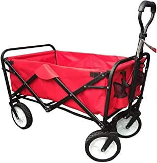 Collapsible Folding Outdoor Utility Wagon, Portable Hand Cart for Shopping, Beach, Camping, Sports (Red)