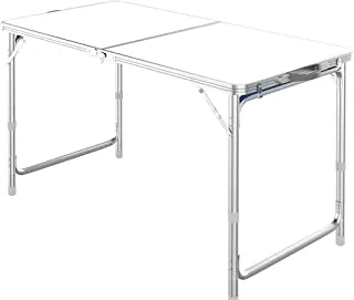 طاولة تخييم خارجية قابلة للطي من SKY-TOUCH ، طاولة نزهة خارجية قابلة للطي مصنوعة من سبائك الألومنيوم ، طاولة تخييم خارجية خفيفة الوزن لحفلات الشواء ، تطوى إلى نصفين مع مقبض للحمل ، أبيض (120 × 60 × 70 سم)