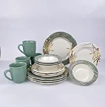 Porser 16pcs dinner set | porcelain plates, bowls, spoons | comfortable handling | perfect for family everyday use, and family get- together, restaurant, banquet and more. (green)