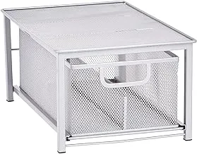 Amazon Basics Mesh Sliding Basket Drawer Storage Shelf Organizer, Silver