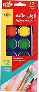 Class Watercolour Paint Set Art Supplies, Portable Pigment Paint Travel Kit for Artists Kids Adults Painting - 12 Assorted Colours Pack of 1 with Paint Brush