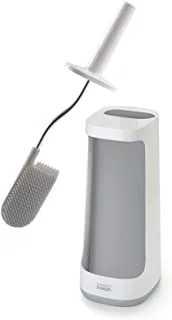 Joseph Joseph Flex Plus - Smart Hygienic Silicone Toilet Brush with Storage Bay Caddy, flexible, anti-drip, anti-clog deep clean head - Large, White/Grey