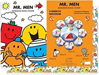 Generic 5-Sheet Mr.Men Self Adhessive Book Cover Roll Clear - غطاء واقٍ للكتب والوثائق والكتب المدرسية والغلاف المقوى والأوراق الورقية والعرض التقديمي