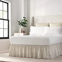 EASY FIT Eyelet Elastic Wrap Around Bed Skirt, Easy On/Off Dust Ruffle (18 Inch Drop), Twin/Full, Ivory