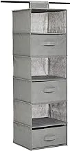 Amazon Basics 6-Tier Hanging Shelf Closet Storage Organizer with Removable Drawers, Grey, 17.53 CM D x 34.54 CM W x 30.98 CM H