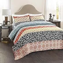 Lush Decor Luxurious Bohemian Bedroom Decor - Elegant Stripe Reversible 3-Piece Cotton Colorful Quilt Cover Set - Soft, Comfortable, Stylish and 100% Cotton - King Size - (Turquoise Color)