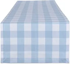 DII Buffalo Check Tabletop Collection, 14x72 Table Runner, White & Light Blue