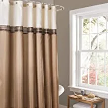 Lush Decor Terra Color Block Shower Curtain Fabric Striped Neutral Bathroom Decor, 72-Inch Beige/Ivory, 72