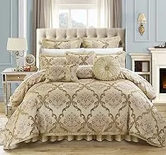 Chic Home 9 Piece Aubrey Decorator Upholstery Comforter Set and Pillows Ensemble, Queen, Beige