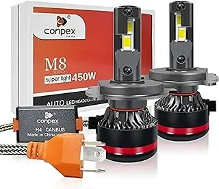 Conpex H4 LED Headlight Bulbs Conversion Kit Anti Flicker with 5 Sides Chips Hi/Low Beam, 11000LM Cool White 6000K