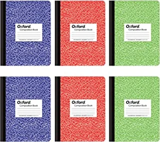 Oxford Composition Notebook 6 Pack, College Ruled Paper, 9-3/4 x 7-1/2 Inches, 100 Sheets, Assorted Marble Covers. 2 Each: Blue, Green, Red (63763)
