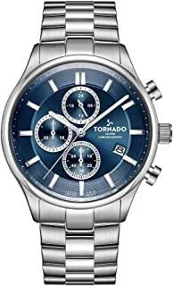 Tornado Men's Japan Quartz Movement Watch, Chronograph Display and Stainlesss Steel Strap - T6106B-SBSN, Silver