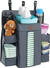 MOON Crib Organizer and Baby Diaper Caddy - Portable Hanging Multi-Storage Organizer for Baby Essentials, Hang on Crib, Changing Table or Wall, Easy to Fold - Light Grey
