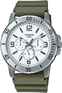 Casio Collection Male Wristwatch - Quartz Classic Rubber Green Band Brass Case Analog White Dial - MTP-VD300-3B