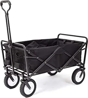 SKY-TOUCH Garden Cart Folding Trolley Cart Outdoor Wagon Collapsible with Removable Fabric Festival Garden Camping Picnic Cart Supports Max 100kg Portable Transport Trailer (Black), black