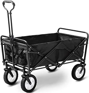 Collapsible Folding Outdoor Utility Wagon, Portable Hand Cart for Shopping, Beach, Camping, Sports (Black)