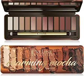 Eveline Cosmetics Mocha Eyeshadow Palette | 12 Warm Tones | Matte, Shimmer, Neutral Tones | Highly Pigmented Colours | Day and Evening Makeup | Brush Included