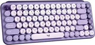 Logitech POP Keys Mechanical Wireless Keyboard with Customisable Emoji Keys, Durable Compact Design, Bluetooth or USB Connectivity, Multi-Device, OS Compatible, Arabic Layout - Lavender