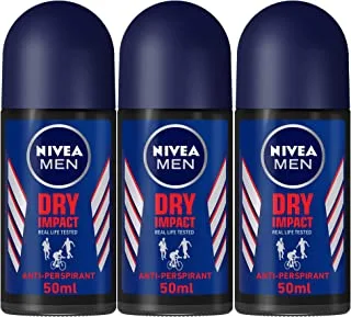 NIVEA MEN Antiperspirant Roll-on for Men, 48h Protection, Dry Impact, 3x50ml