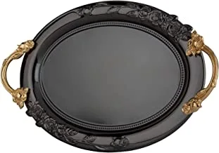 Al Saif Oval Shape Plated Tray with Gold Handle Set 3-Pieces, Iron Shining Black