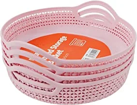 Round Fruit Baskets 4 Piece Pink | Fast Food Baskets | Food Serving Holders for Vegetables, Home, Kitchen, Restaurant, Outdoor | Paper Rope Bin|Bathroom