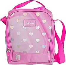 PAUSE School Printed Lunch Bag, Reusable Meal Bag with Adjustable Strap and Zip Closure, Food Container for Student - Multicolor