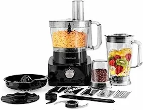 Hamilton Beach Food Processor 1000W, 3.5L bowl and 11 attachments - blender, citrus juicer, grinder mill, chopper and more to knead dough, emulsify, french fry slice and grate, FP1012-ME