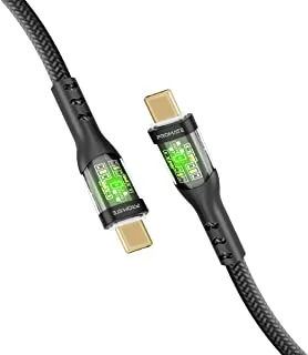 Promate USB-C™ to USB-C™ Cable, Premium 60W Power Delivery Cable with Transparent Shells, 480Mbps Data Sync and 120cm Nylon Braided Cord, TransLine-CC.Black