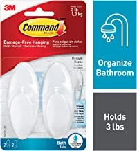Command Bath Medium Hook | Holds 1.3 kg each hook | Clear Color | Water-Resistant Strips | Organize | Decoration | No Tools | Holds Strongly | Damage-Free Hanging | 2 hooks + 3 strips/pack