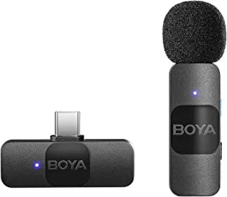 Boya 2.4 ghz Omnidirectional Wireless Microphone System with a Transmitter & Receiver for Type-C Devices & Android. for Vlog, Social Media, YouTube Content with Rechargeable Battery. 50 metres Range.
