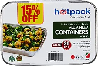 Hotpack Aluminium Container 890ml with Lid 20 Pieces 15% Offer
