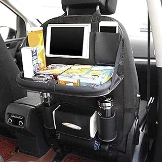 منظم مقعد السيارة مع طاولة طعام قابلة للطي ، حامل تابلت ، منظم تخزين لمقعد السيارة ، من جلد البولي يوريثان 2 قطعة